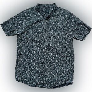 RVCA “That'll Do” Floral Short Sleeve Button Up Shirt Size Large Slim Fit Black